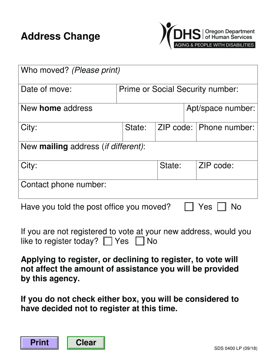 Form SDS0400 Fill Out, Sign Online and Download Fillable PDF, Oregon