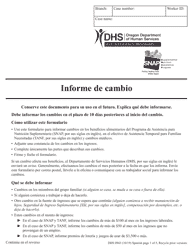 Document preview: Formulario DHS0943 Informe De Cambio - Oregon (Spanish)