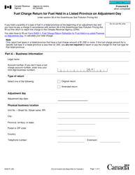 Form B402 Fuel Charge Return for Fuel Held in a Listed Province on Adjustment Day Under Section 38 of the Greenhouse Gas Pollution Pricing Act - Canada