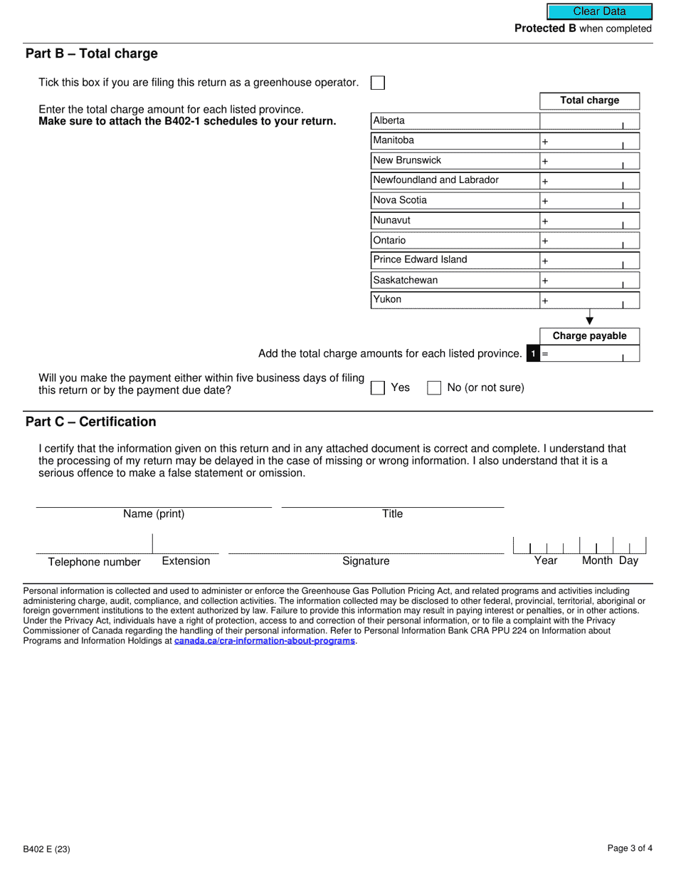 Form B402 Download Fillable PDF or Fill Online Fuel Charge Return for