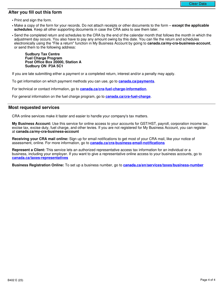 Form B402 Download Fillable PDF or Fill Online Fuel Charge Return for Fuel Held in a Listed