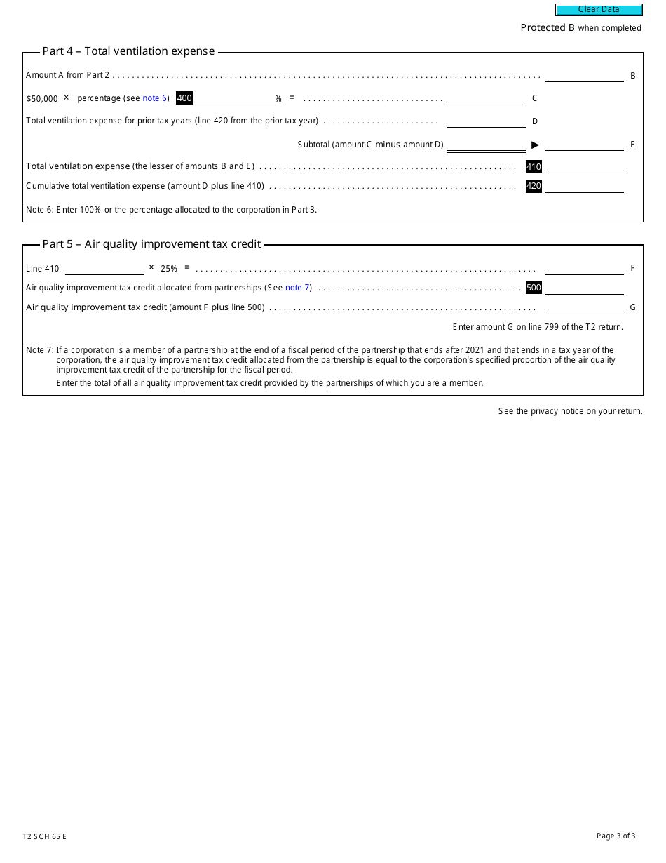 Form T2 Schedule 65 Air Quality Improvement Tax Credit (2022 and Later Tax Years) - Canada, Page 3