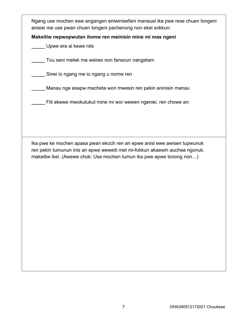 Form OHA3905 Oregon Advance Directive for Health Care - Oregon (Chuukese), Page 7