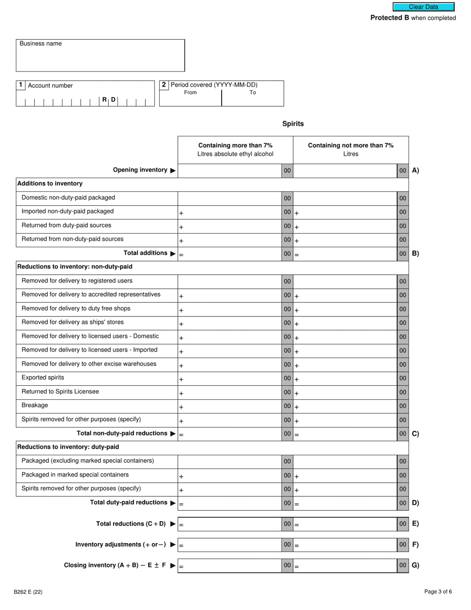 Form B262 Excise Duty Return - Excise Warehouse Licensee - Canada, Page 3