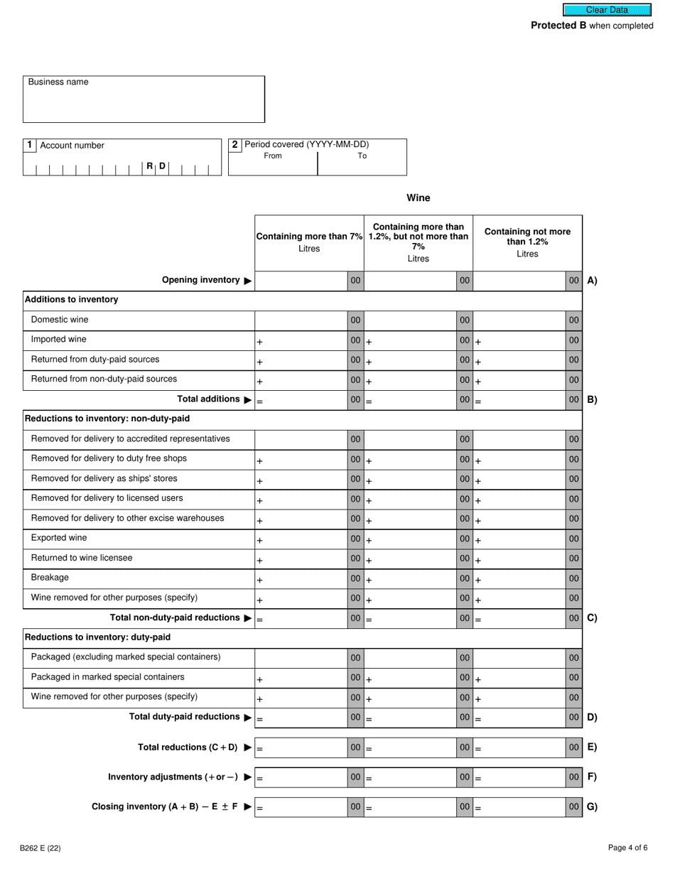 Form B262 Excise Duty Return - Excise Warehouse Licensee - Canada, Page 4
