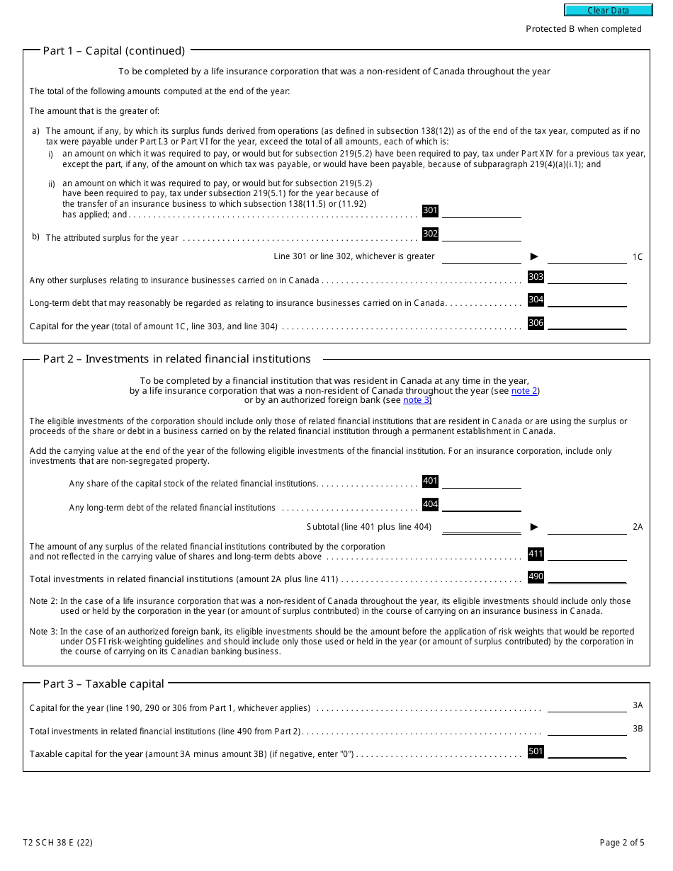 Form T2 Schedule 38 Part VI Tax on Capital of Financial Institutions (2022 and Later Tax Years) - Canada, Page 2