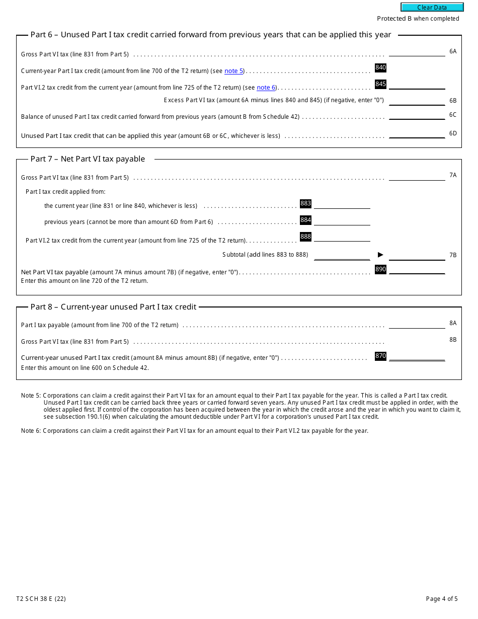 Form T2 Schedule 38 Part VI Tax on Capital of Financial Institutions (2022 and Later Tax Years) - Canada, Page 4