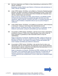 Sworn Application and Petition to Stop Cyberbullying Under Texas Civil Practice and Remedies Code Chapter 129a - Texas (English/Spanish), Page 12