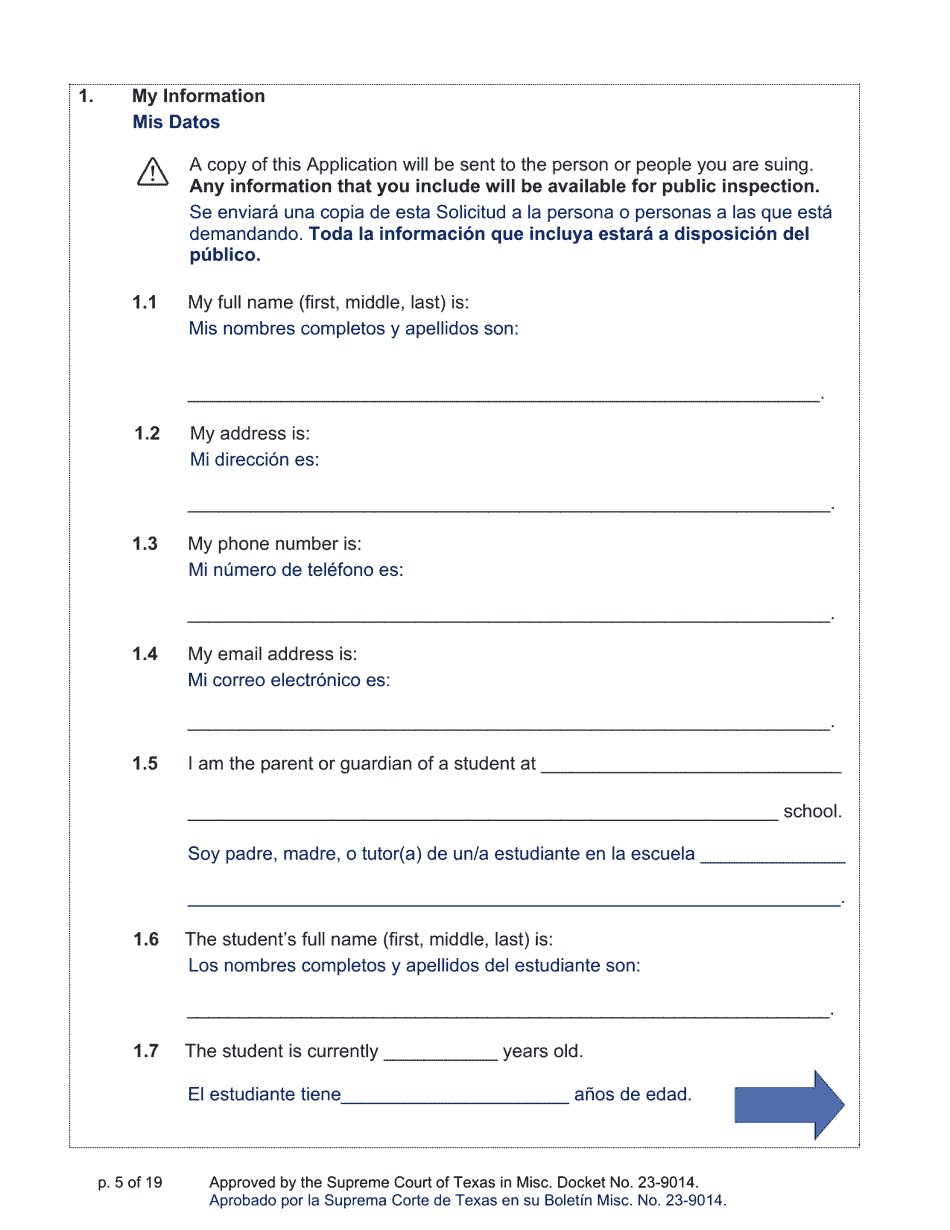 Sworn Application and Petition to Stop Cyberbullying Under Texas Civil Practice and Remedies Code Chapter 129a - Texas (English / Spanish), Page 5