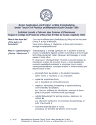 Document preview: Sworn Application and Petition to Stop Cyberbullying Under Texas Civil Practice and Remedies Code Chapter 129a - Texas (English/Spanish)