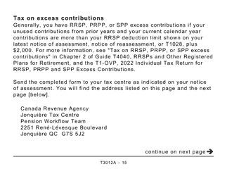 Form T3012A Tax Deduction Waiver on the Refund of Your Unused Rrsp, Prpp, or Spp Contributions From Your Rrsp - Large Print - Canada, Page 15