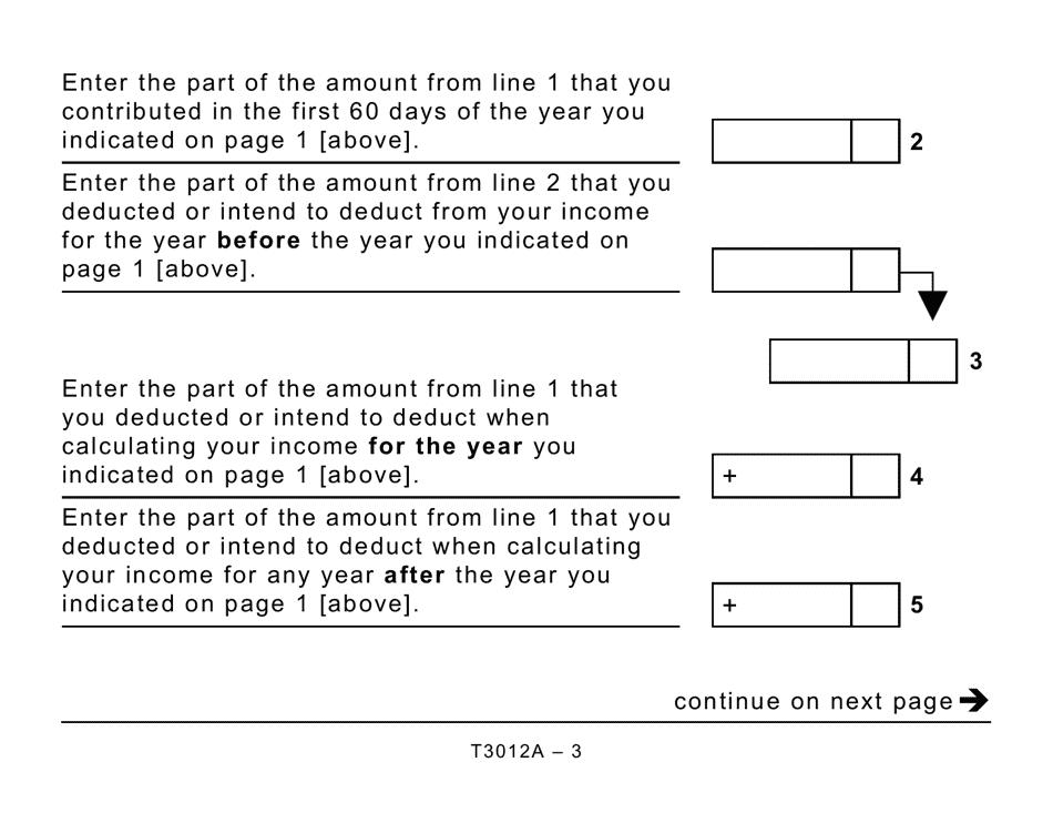 Form T3012A Tax Deduction Waiver on the Refund of Your Unused Rrsp, Prpp, or Spp Contributions From Your Rrsp - Large Print - Canada, Page 3