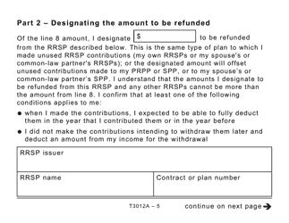 Form T3012A Tax Deduction Waiver on the Refund of Your Unused Rrsp, Prpp, or Spp Contributions From Your Rrsp - Large Print - Canada, Page 5