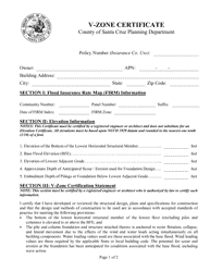 Document preview: V-Zone Certificate - Santa Cruz County, California