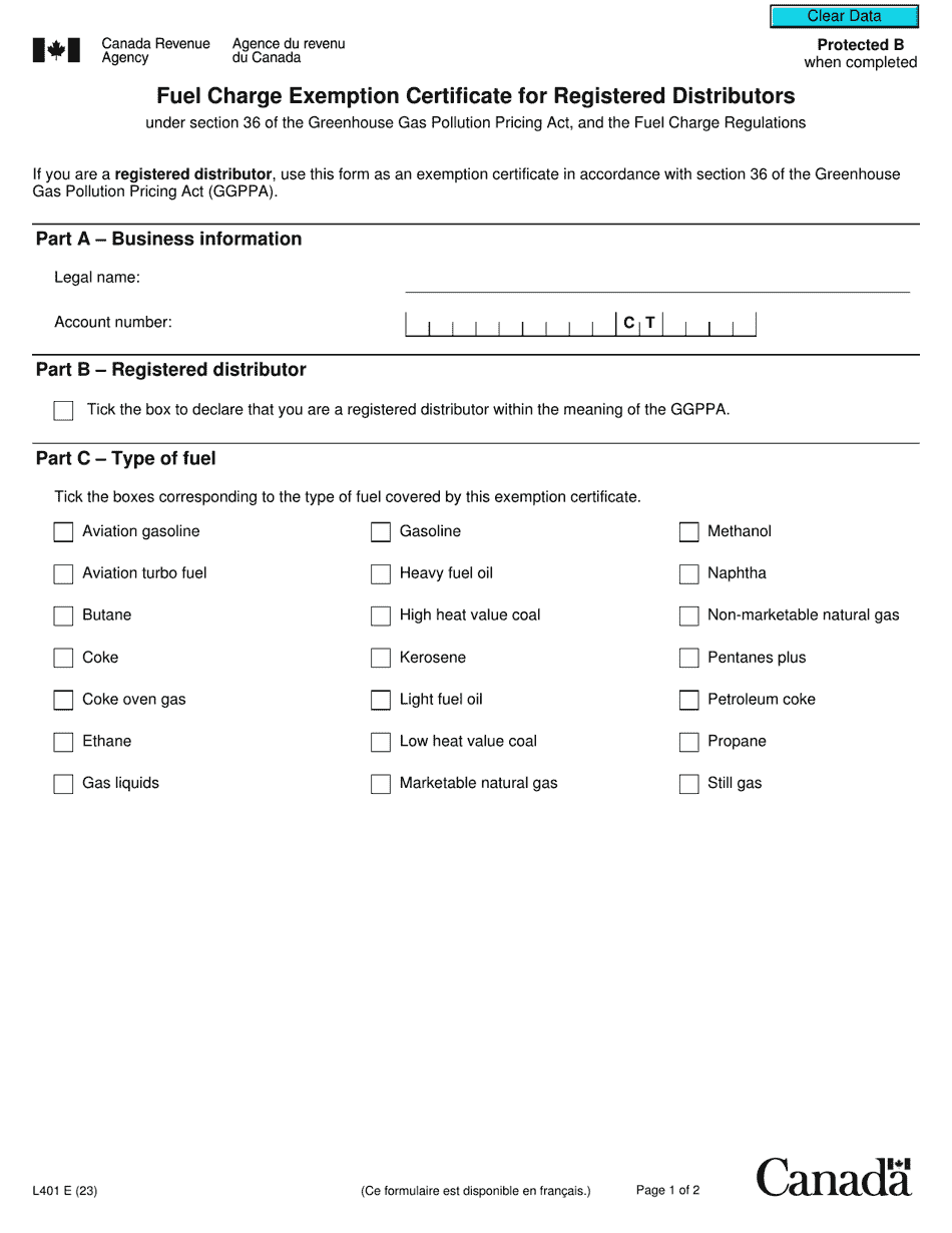 Form L401 Download Fillable PDF or Fill Online Fuel Charge Exemption