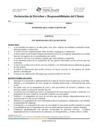 Document preview: Declaracion De Derechos Y Responsabilidades Del Cliente - Harris County, Texas (Spanish)