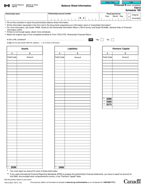 Form T5013 Schedule 100  Printable Pdf