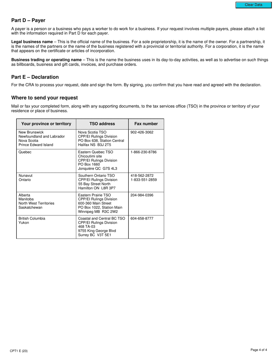 Form CPT1 Request for a Cpp / Ei Ruling - Employee or Self-employed - Canada, Page 4