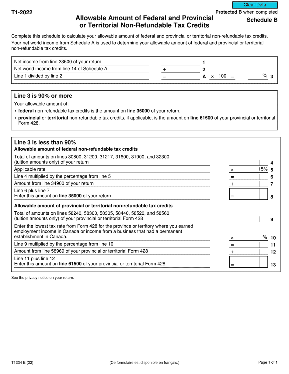 Form T1234 Schedule B Fill Out, Sign Online and Download Fillable PDF