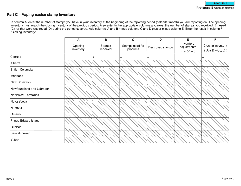 Form B600 Vaping Duty and Information Return - Canada, Page 3