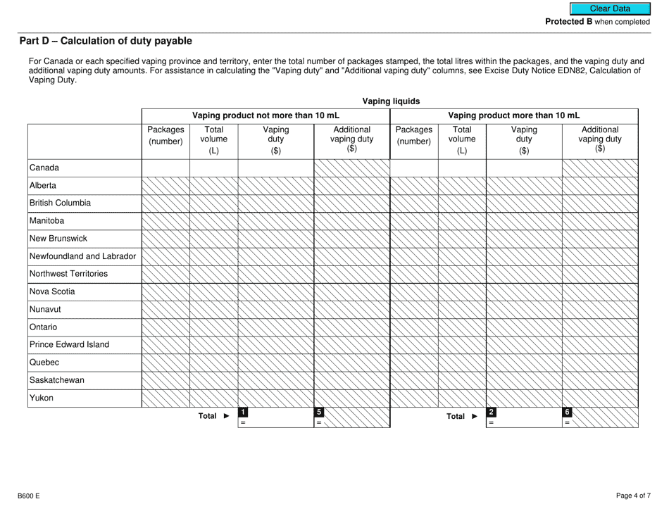 Form B600 Vaping Duty and Information Return - Canada, Page 4
