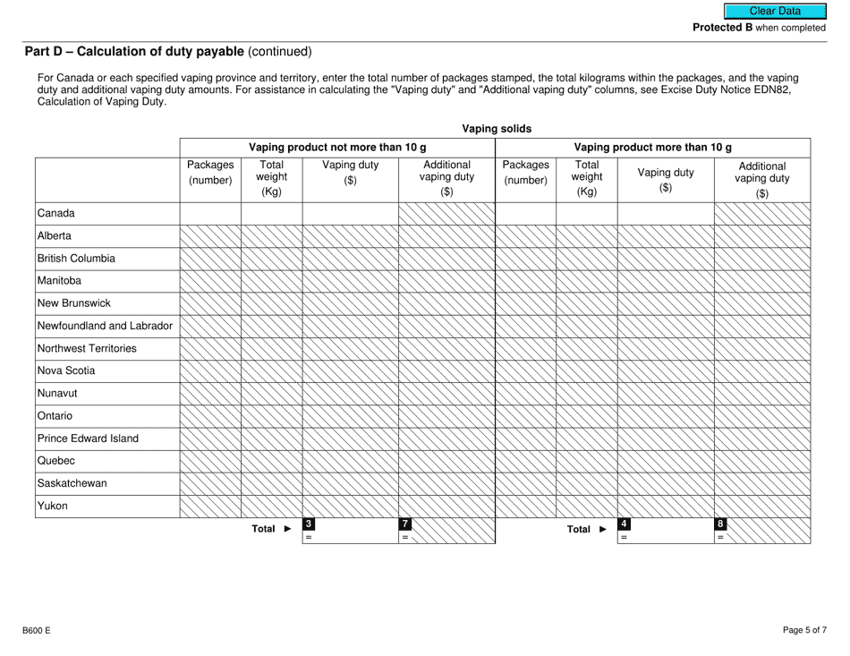 Form B600 Vaping Duty and Information Return - Canada, Page 5