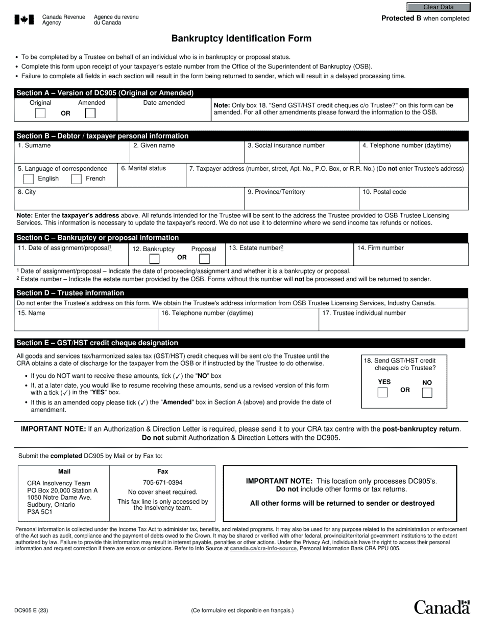 Form DC905 Download Fillable PDF or Fill Online Bankruptcy ...