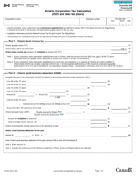 Document preview: Form T2 Schedule 500 Ontario Corporation Tax Calculation (2022 and Later Tax Years) - Canada