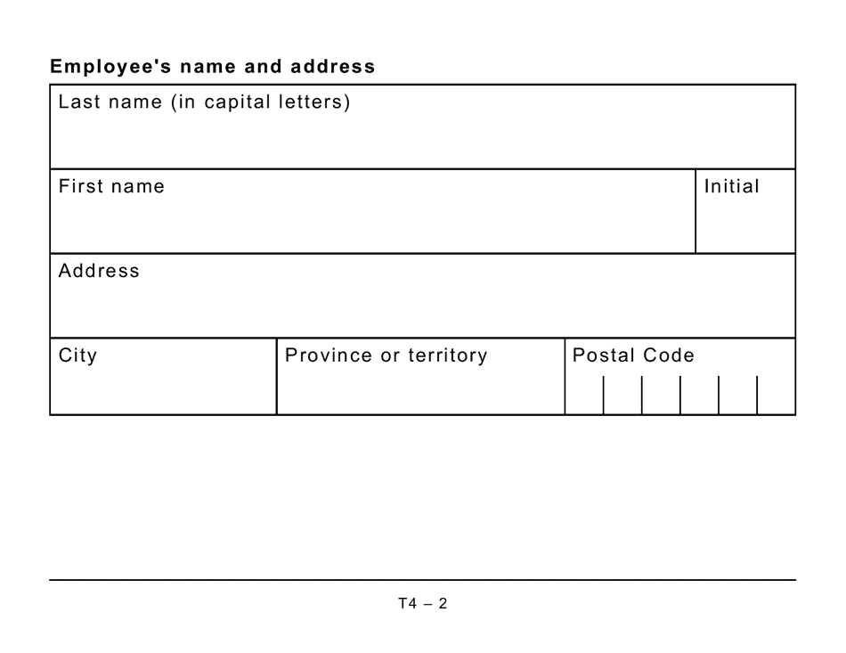 Form T4 Statement of Remuneration Paid - Large Print - Canada, Page 2