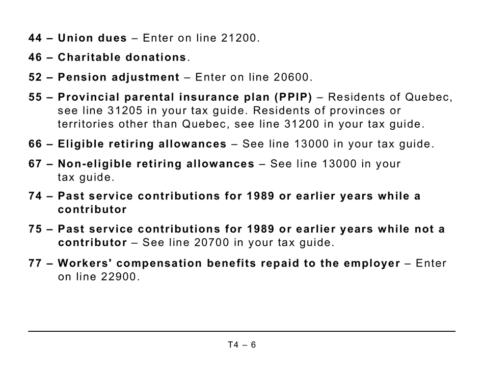 Form T4 Statement of Remuneration Paid - Large Print - Canada, Page 6