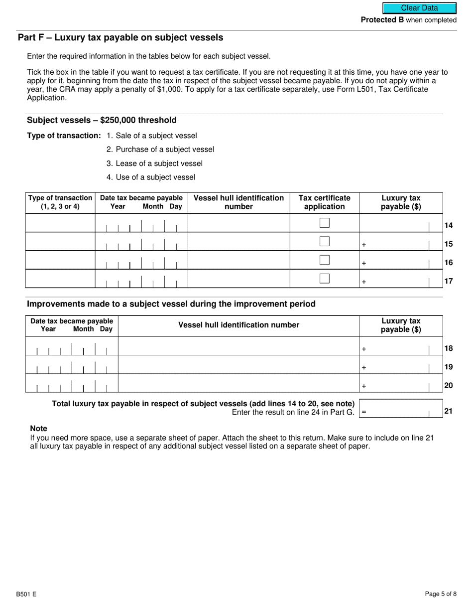 Form B501 Luxury Tax and Information Return for Non-registrants - Canada, Page 5