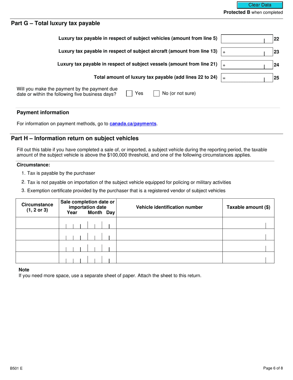 Form B501 Luxury Tax and Information Return for Non-registrants - Canada, Page 6