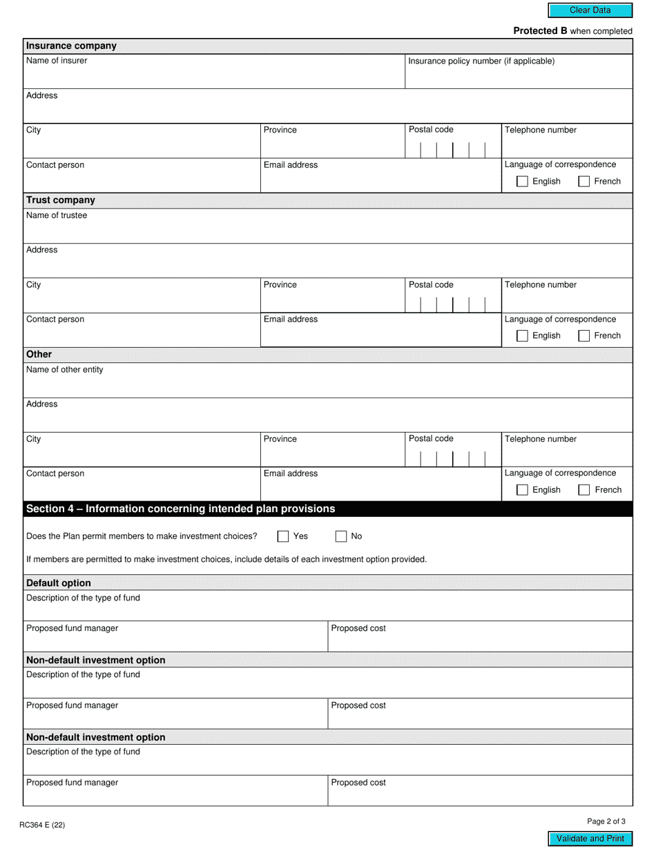 Form RC364 Application to Register a Plan as a Pooled Registered Pension Plan - Canada, Page 2