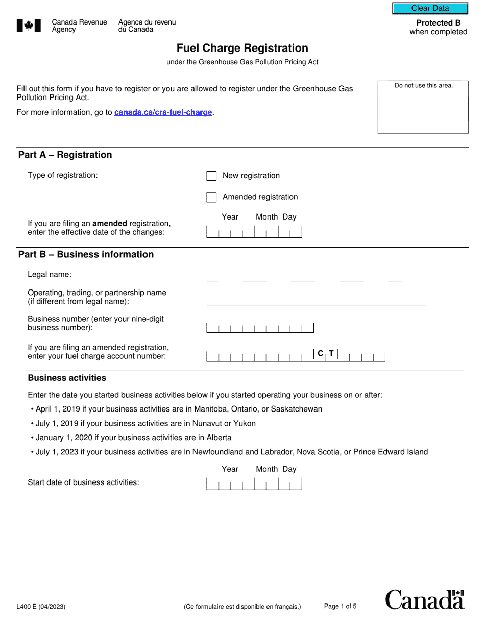 Form L400 Download Fillable PDF or Fill Online Fuel Charge Registration