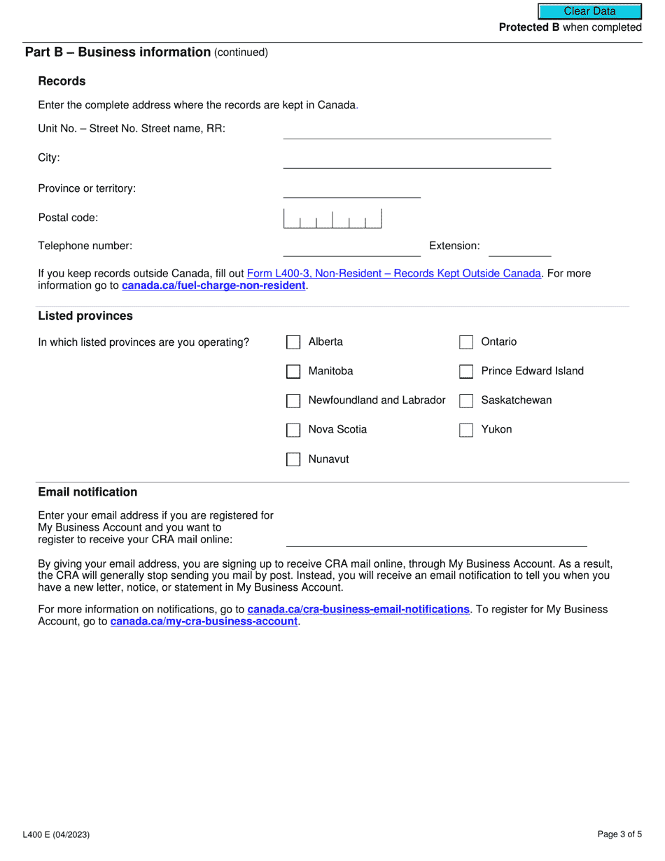 Form L400 Fuel Charge Registration - Canada, Page 3