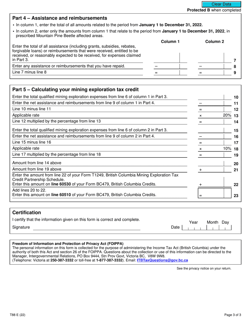 Form T88 British Columbia Mining Exploration Tax Credit (Individuals) - Canada, Page 3