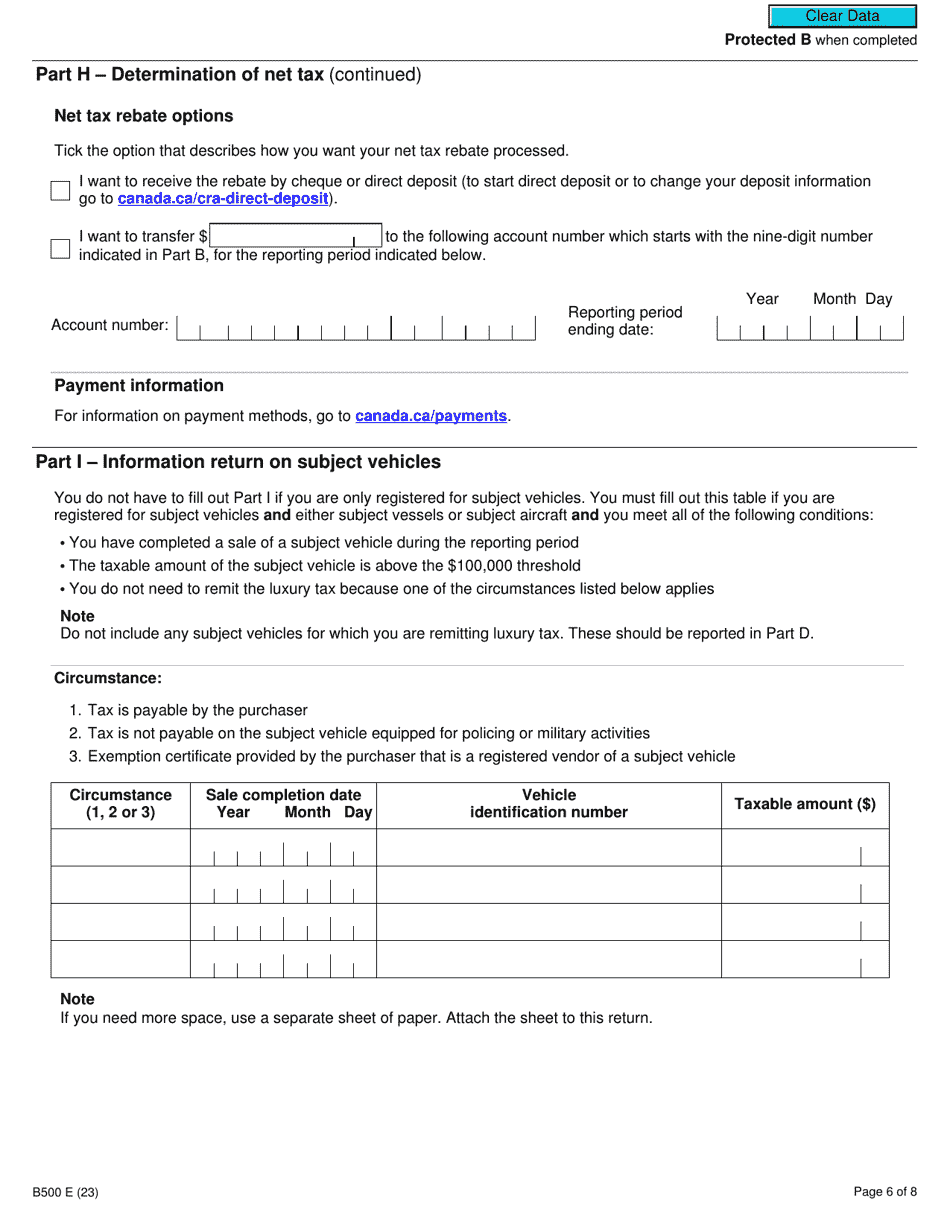 Form B500 Luxury Tax and Information Return for Registrants - Canada, Page 6
