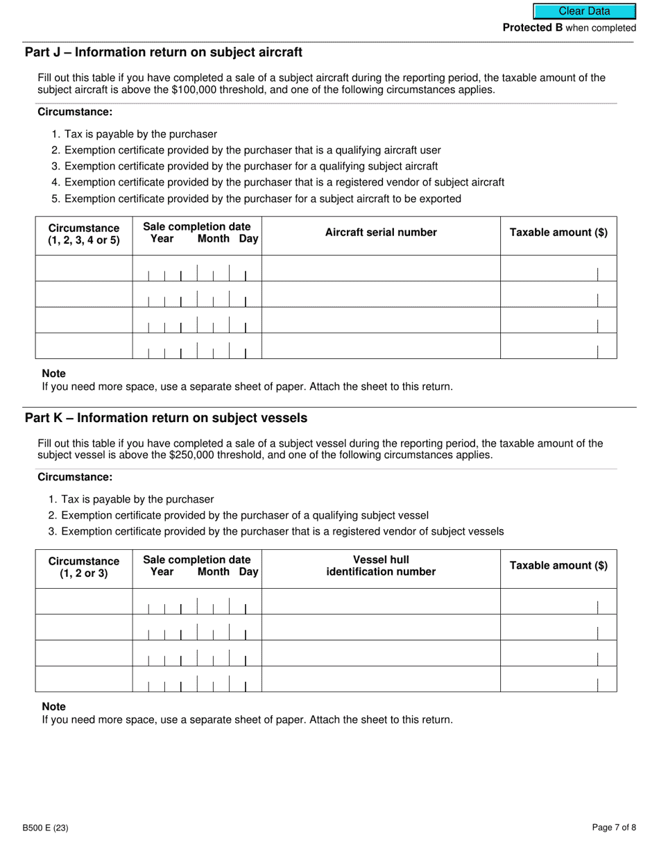 Form B500 Luxury Tax and Information Return for Registrants - Canada, Page 7