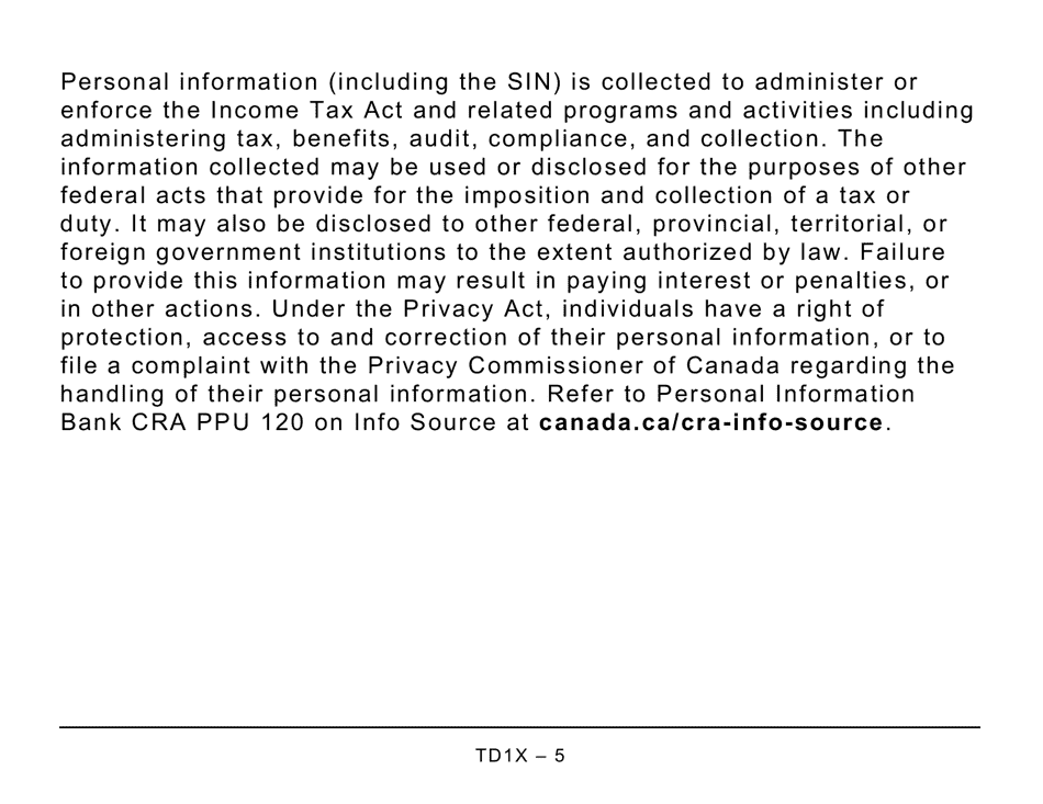 Form TD1X Statement of Commission Income and Expenses for Payroll Tax Deductions - Large Print - Canada, Page 5