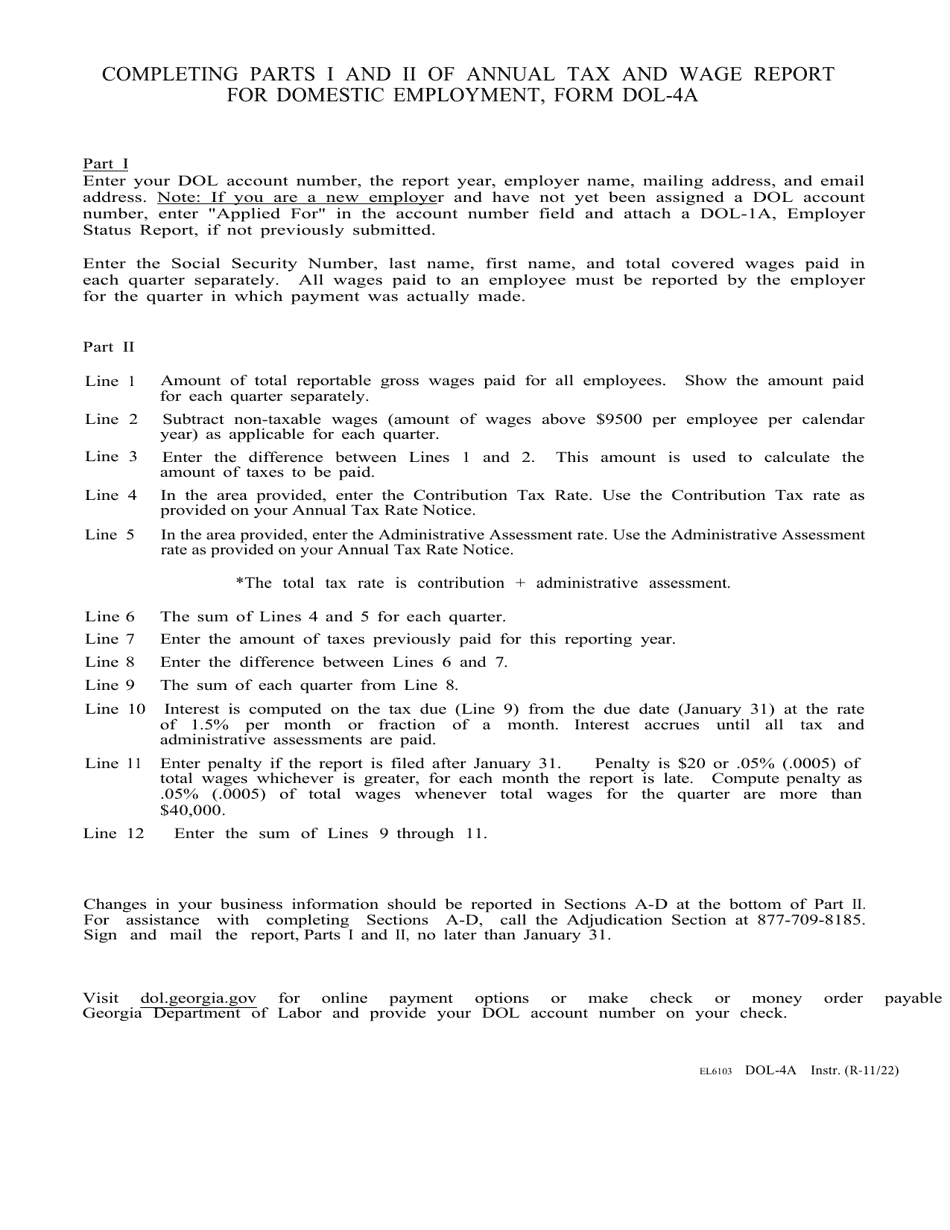 Form DOL-4A Annual Tax and Wage Report for Domestic Employment - Georgia (United States), Page 1