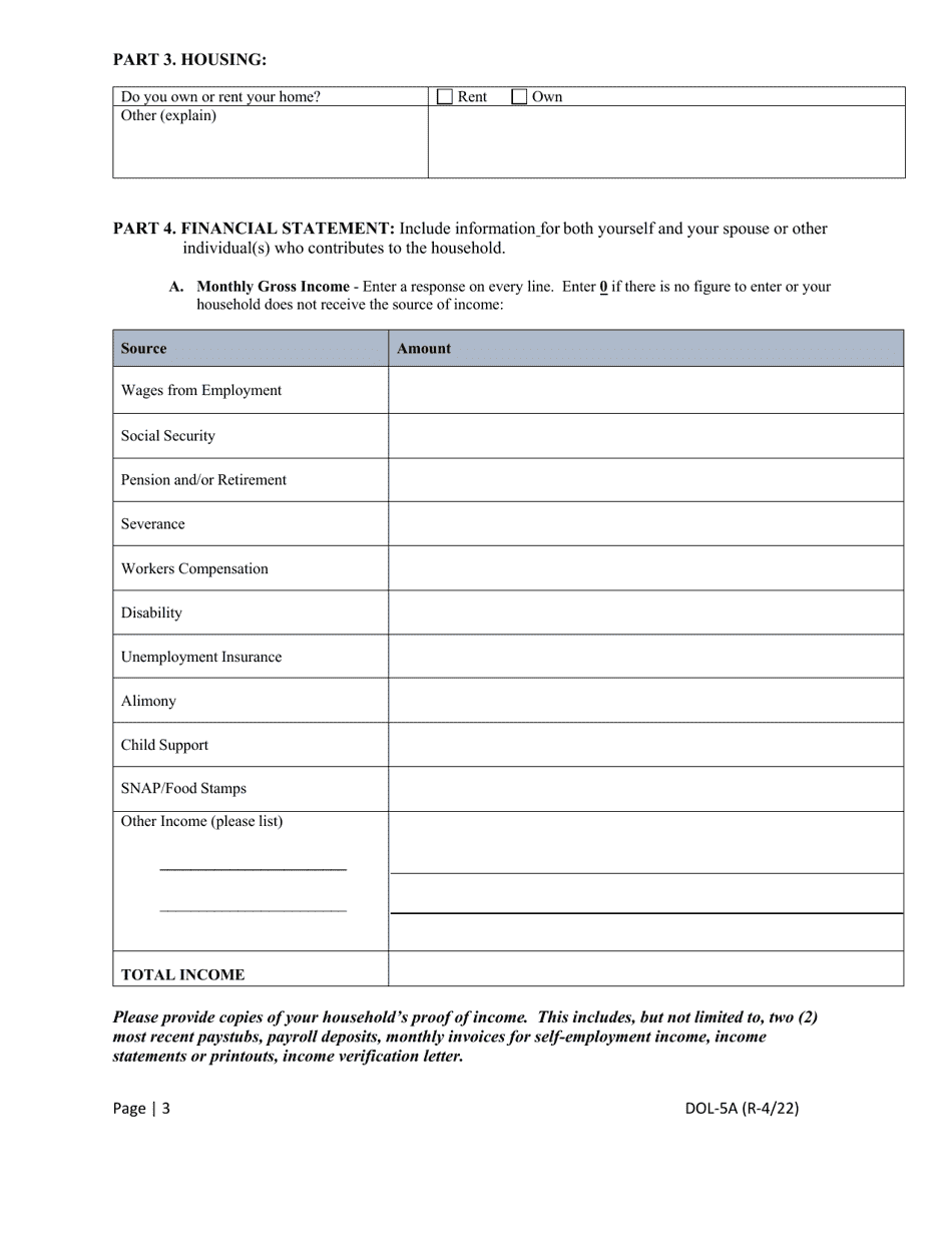 Form DOL-5A Application for Overpayment Waiver - Georgia (United States), Page 3