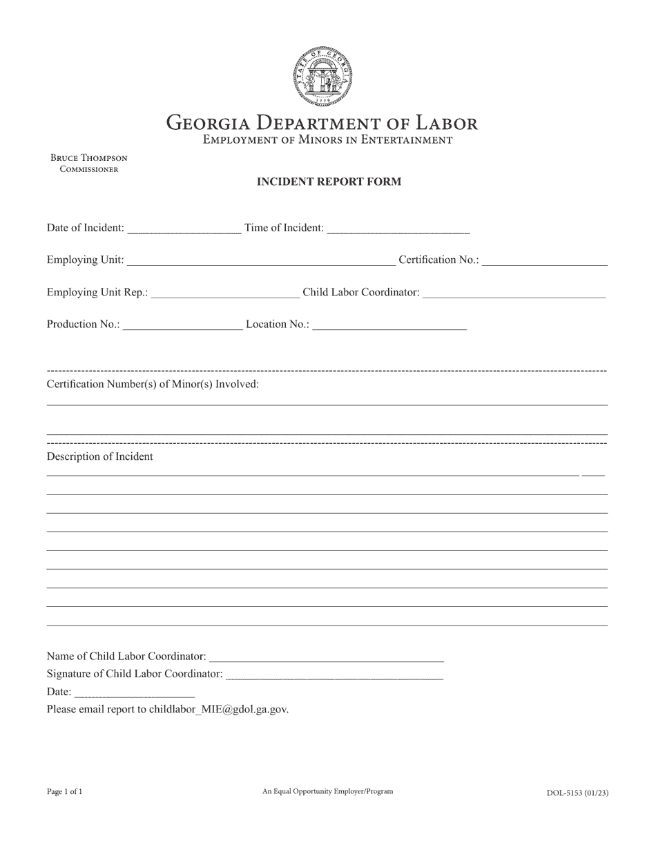 Form DOL-5153 Incident Report Form - Georgia (United States), Page 1