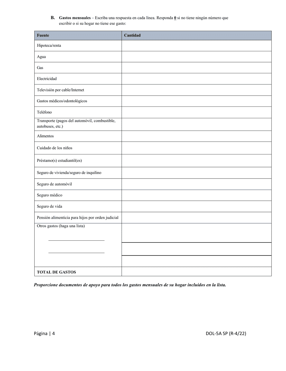 Formulario DOL-5A SP Solicitud De Exencion De Reembolso De Sobrepago - Georgia (United States) (Spanish), Page 4