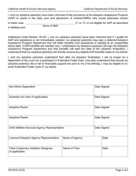 Form AD907A Adoptive Placement Agreement for Non-minor Dependent Adoptions - California, Page 2