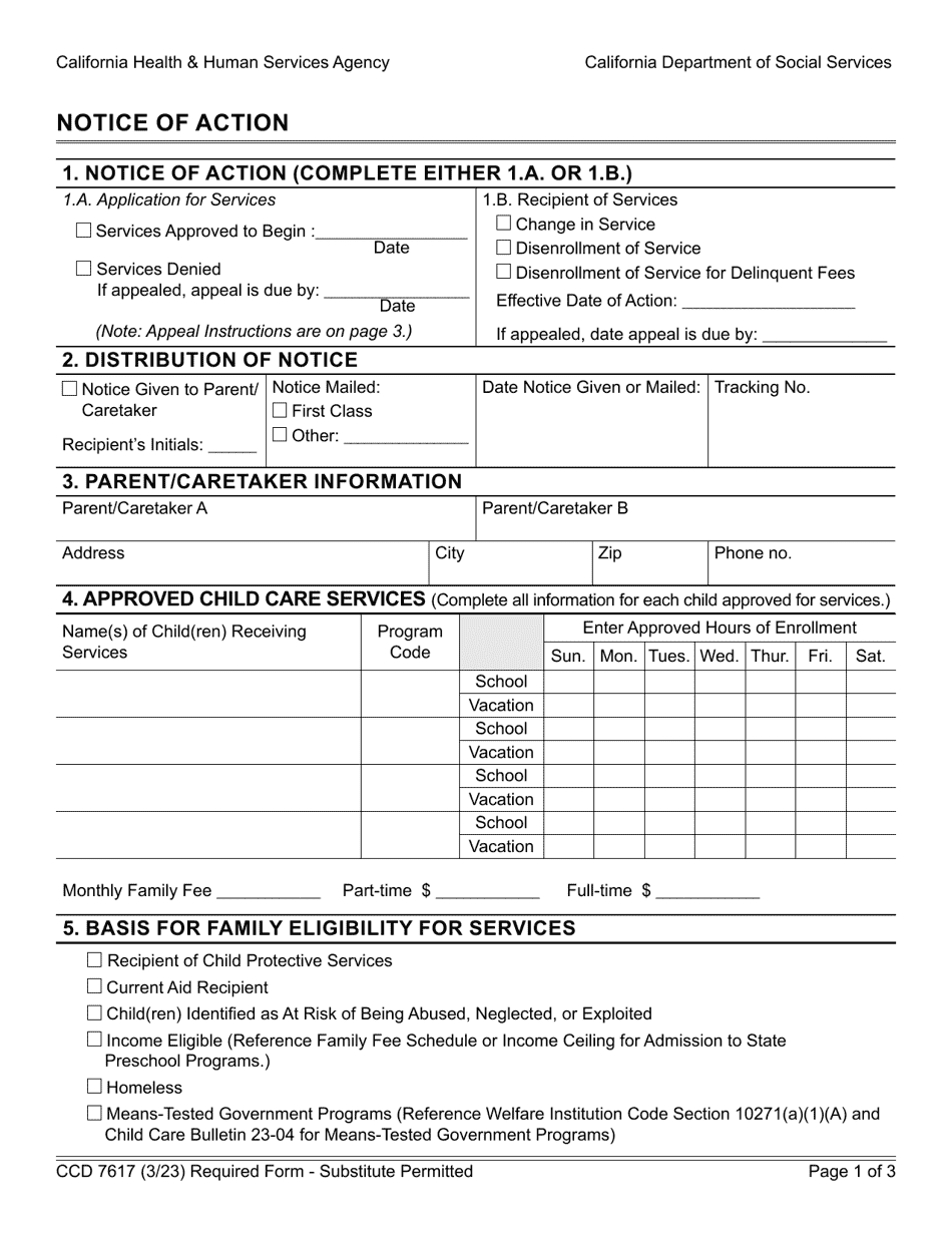 Form CCD7617 Notice of Action - California, Page 1