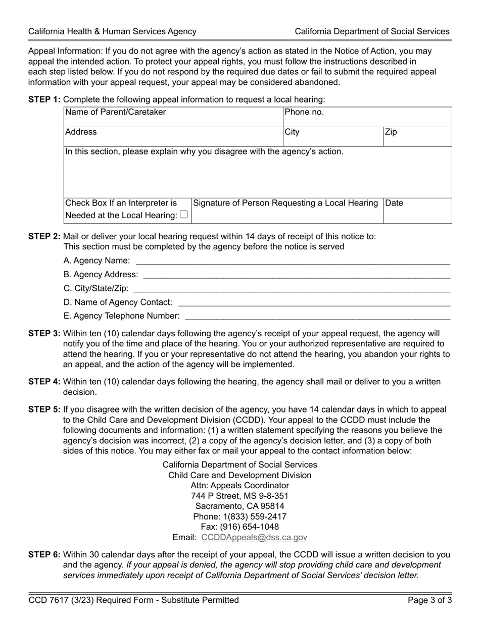 Form CCD7617 Notice of Action - California, Page 3