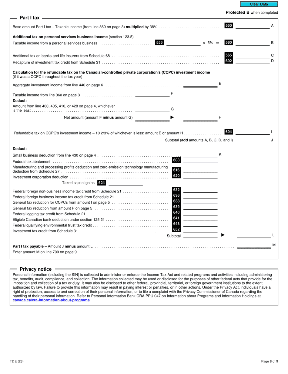 Form T2 Download Fillable PDF or Fill Online Corporation Income Tax ...