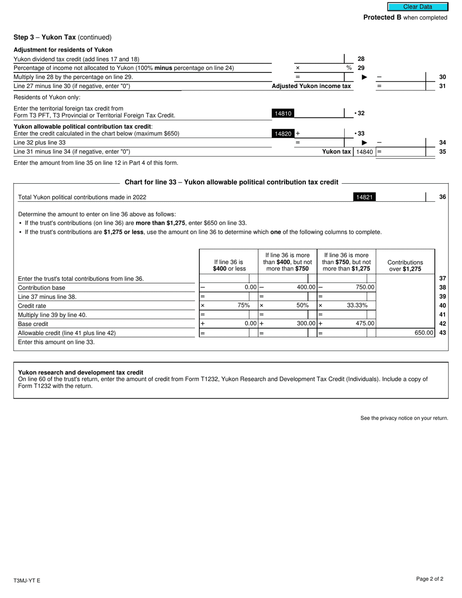 Form T3MJ-YT Part 3 Yukon Tax (Multiple Jurisdictions) - Canada, Page 2