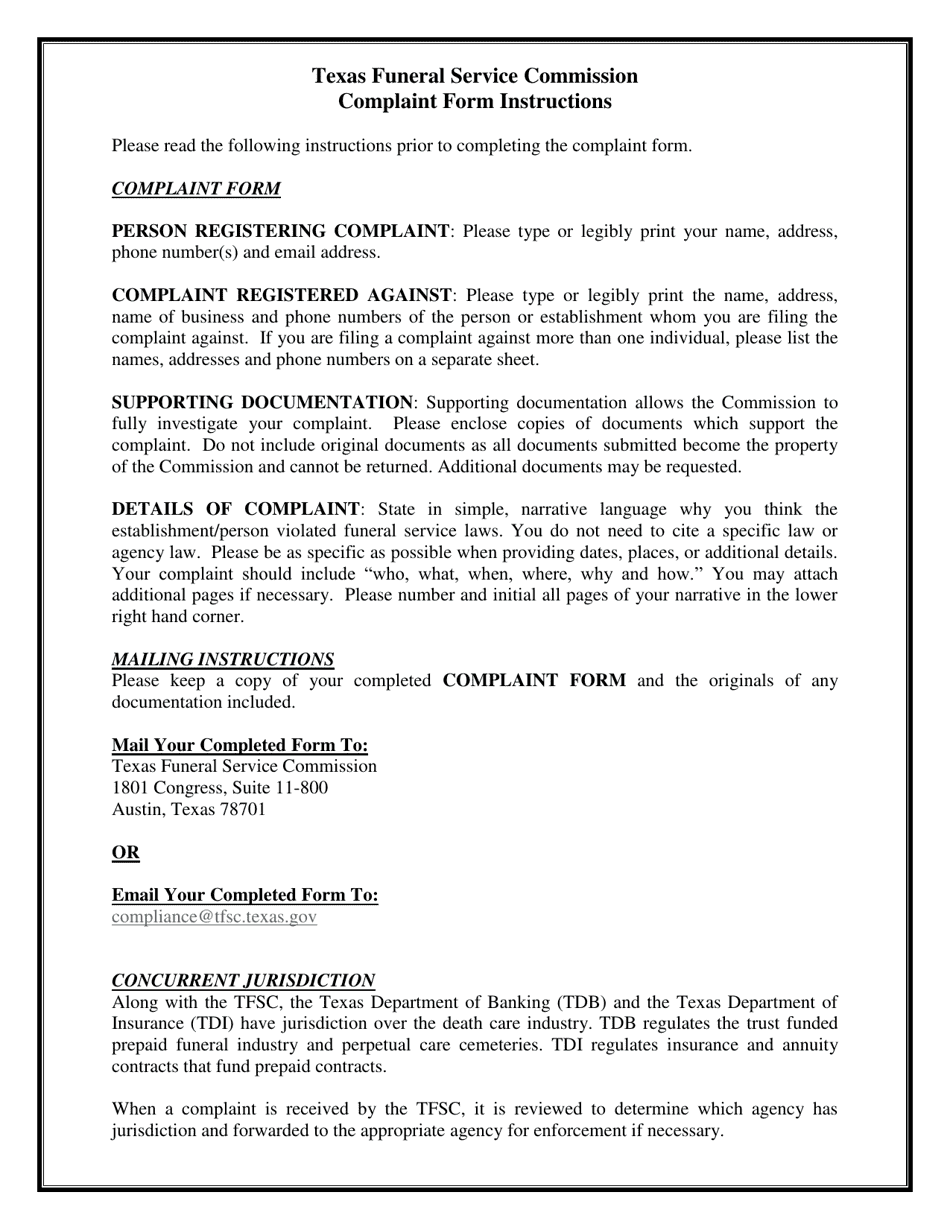 Consumer Complaint Form - Texas, Page 1