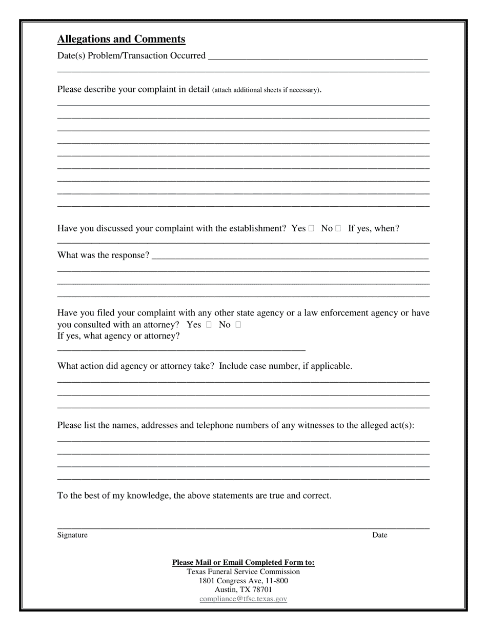 Consumer Complaint Form - Texas, Page 3